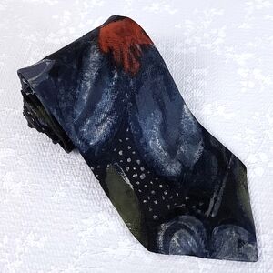 Ermenegildo Zegna Silk Tie Abstract Art Blue Green Red Black 56" x 3.75"